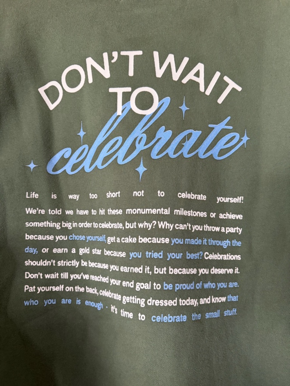 The Mayfair Group "Don't Wait to Celebrate" Sage Green L/XL - Picture 5 of 7